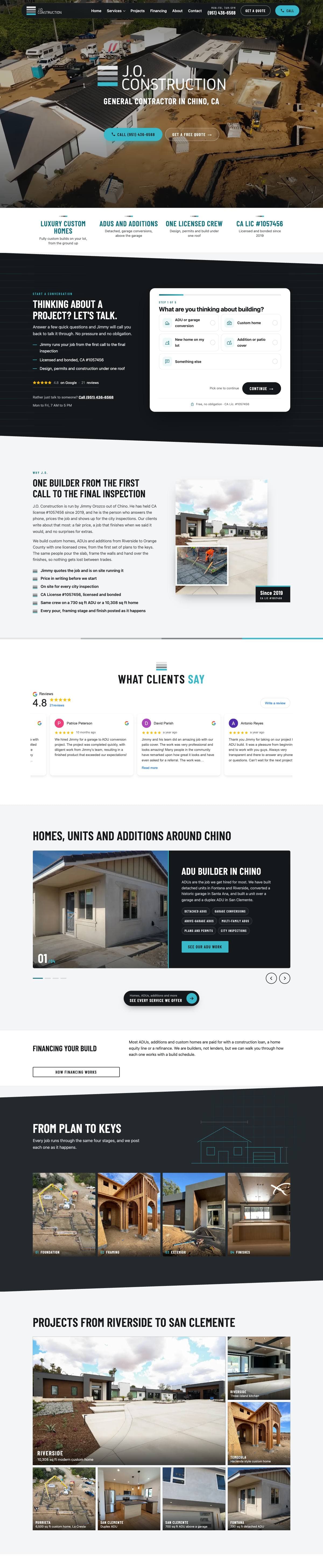 J.O. Construction's website on desktop